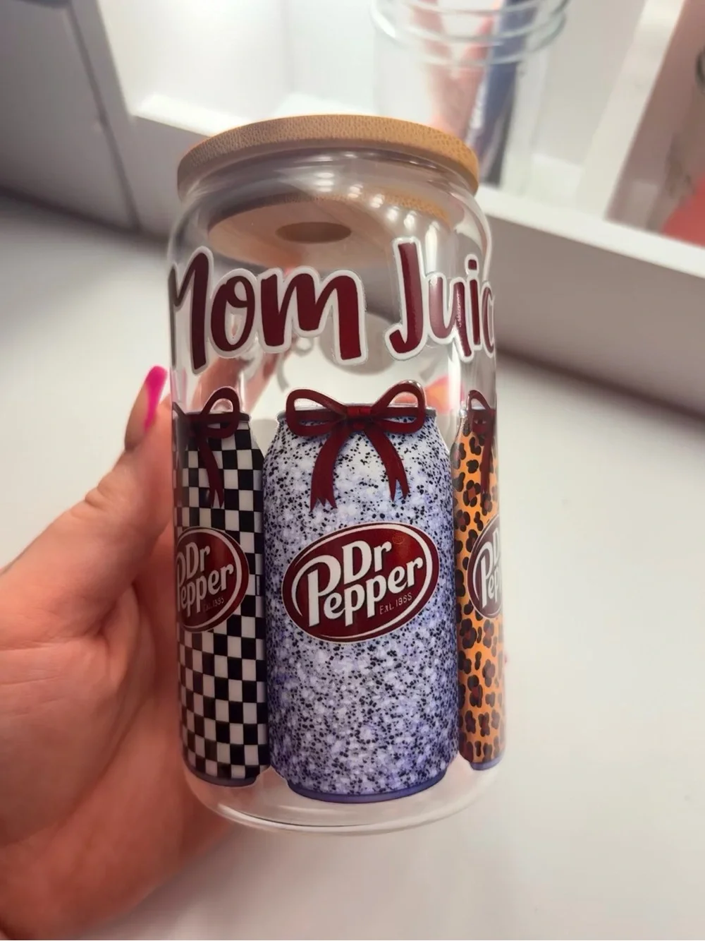 Clear Glass Can Tumbler with Brown Lid - Novelty Home Party Drinkware